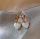 White Oil Droplet Heart Earrings Korean Chic Jewelry