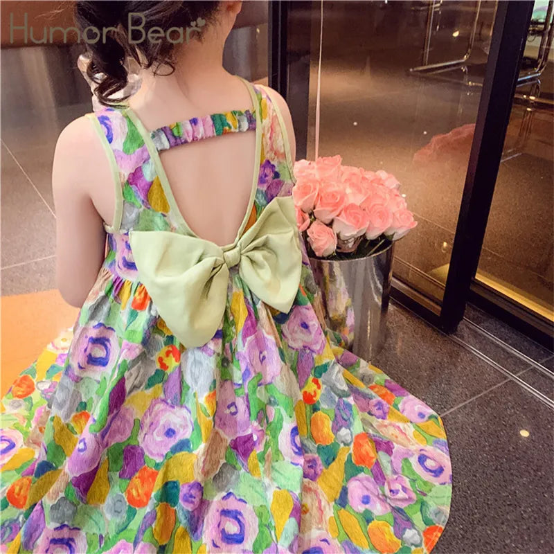 Floral Princess Sundress: Oil Painting A-LINE Style for Girls