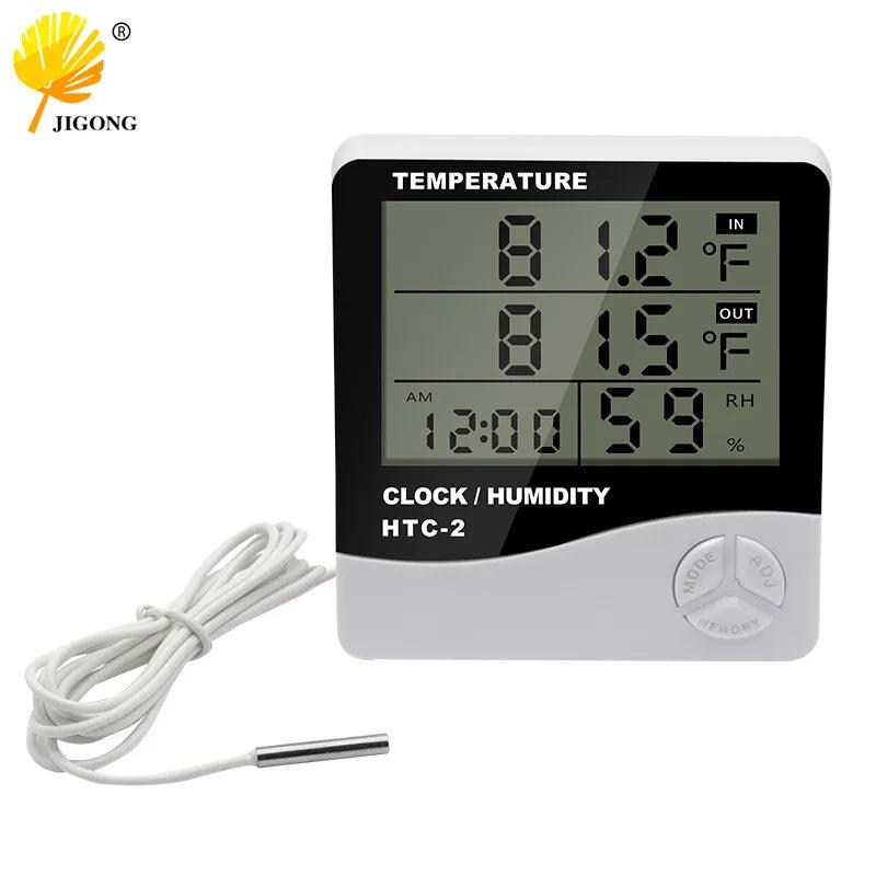 LCD Digital Thermometer Hygrometer with Clock Alarm - Indoor Outdoor Probe  ourlum.com   