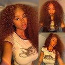 Reddish Brown Kinky Curly Lace Front Wig Luxurious Volume