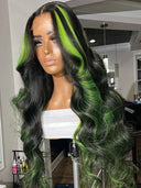 Highlight Green Lace Front Human Hair Wigs 38 Inch Ombre Colored Body Wave Lace Front Wig Remy Human Hair HD Lace Frontal Wig  ourlum.com   