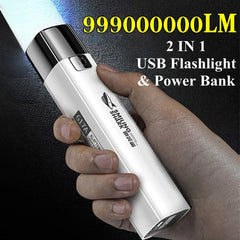 USB Rechargeable LED Flashlight 2 IN 1 9990000LM Super Bright Mini Led Torch & Power Bank for Outdoor Riding Camping Hunting