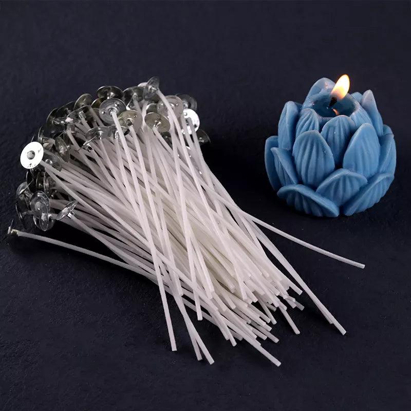Smokeless Candle Wicks Kit - 100pcs 2.6-20cm Pre-Waxed Cotton Core with Metal Sustainer Tabs  ourlum.com   