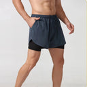 Men's Quick-Dry Double Layer Running Shorts Black Fitness