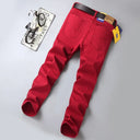 Spring Men's Slim Jeans Classic Style Straight Elasticity Cotton Denim Pants Male Brand Wine Red Black White Trousers