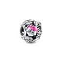 New 2023 Fashion Pink Pansy Flower Pendant Bead 925 Sterling Silver