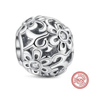 Crown Flowers Heart Silver Bead Charm Elegant Pandora Accessory