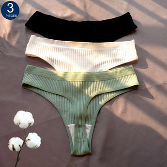 Ribbed Cotton Thong Bundle - Women's Low Waist Bikini Briefs Pack  Our Lum   