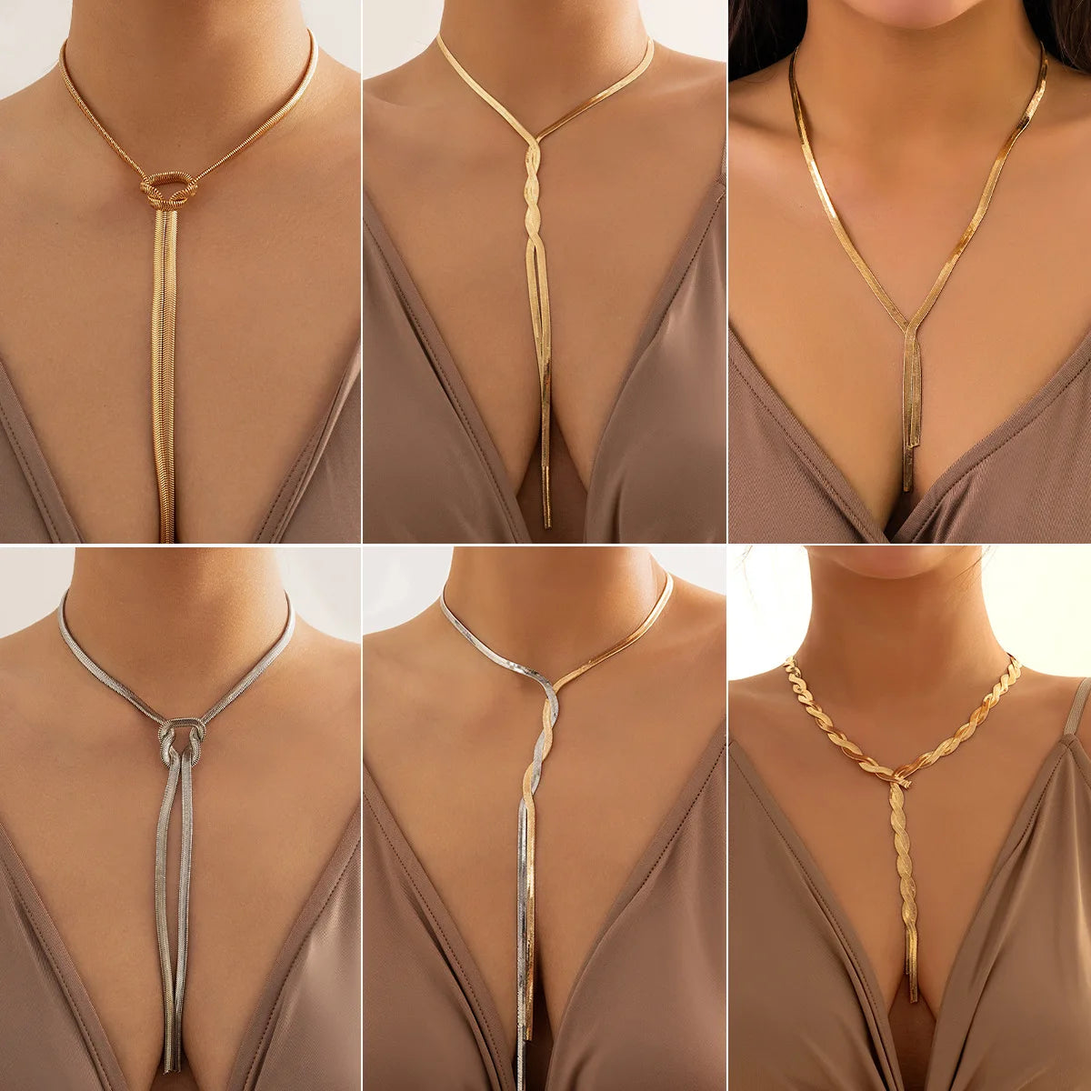 Kpop Adjustable Flat Snake Long Chain Necklace for Women Wed Temperament Weave Link Choker Chest Neck Jewelry Gift 2024 New