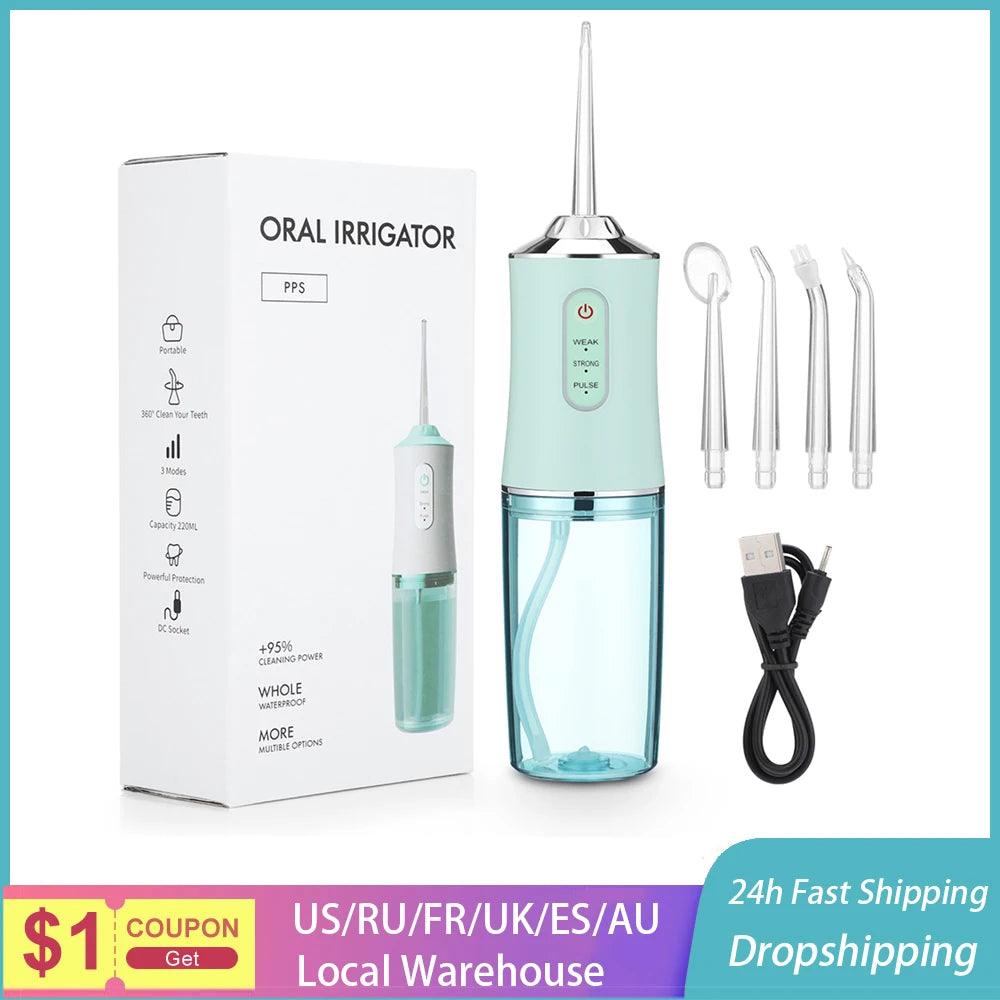 Portable USB Rechargeable Dental Water Flosser with 4 Tips & 3 Modes