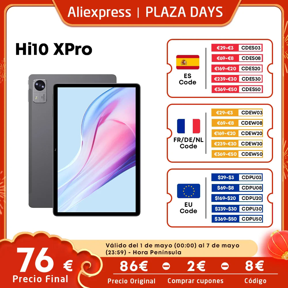 【World Premiere】CHUWI Hi10 XPro 10.1 Inch 1280*800 IPS Screen Core Unisoc T606 4GB RAM 128GB ROM 2.4G/5G WiFi Android 13 Tablet  ourlum.com Grey Tablet n case EU | spain