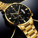 Men's Gold Stainless Steel Calendar Watch Set Luxury Jewelry