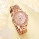 6PCS Set Rose Gold Luxury Watch Women Ring Necklace Earring Set