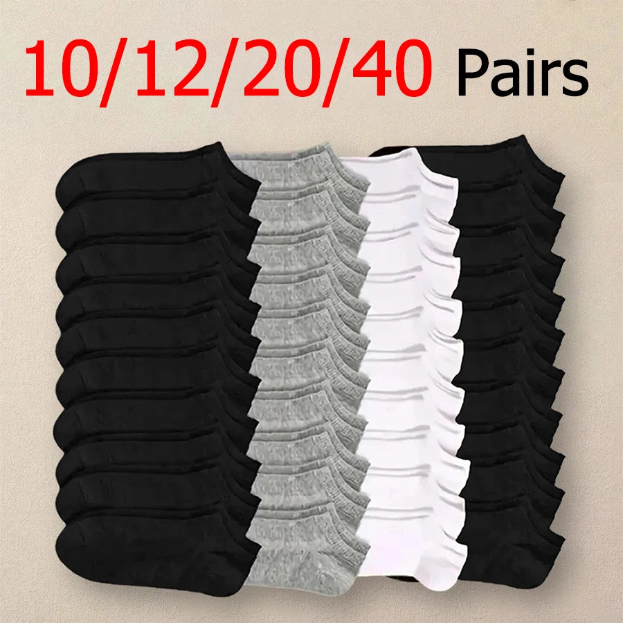 10/12/20/40 Pairs Men Boat Socks Business Sport Sweat Absorption Mature Summer Autumn Solid Color Soft Non Pilling Ankle Socks