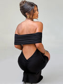 Mozision Strapless Backless Sexy Maxi Dress For Women Black