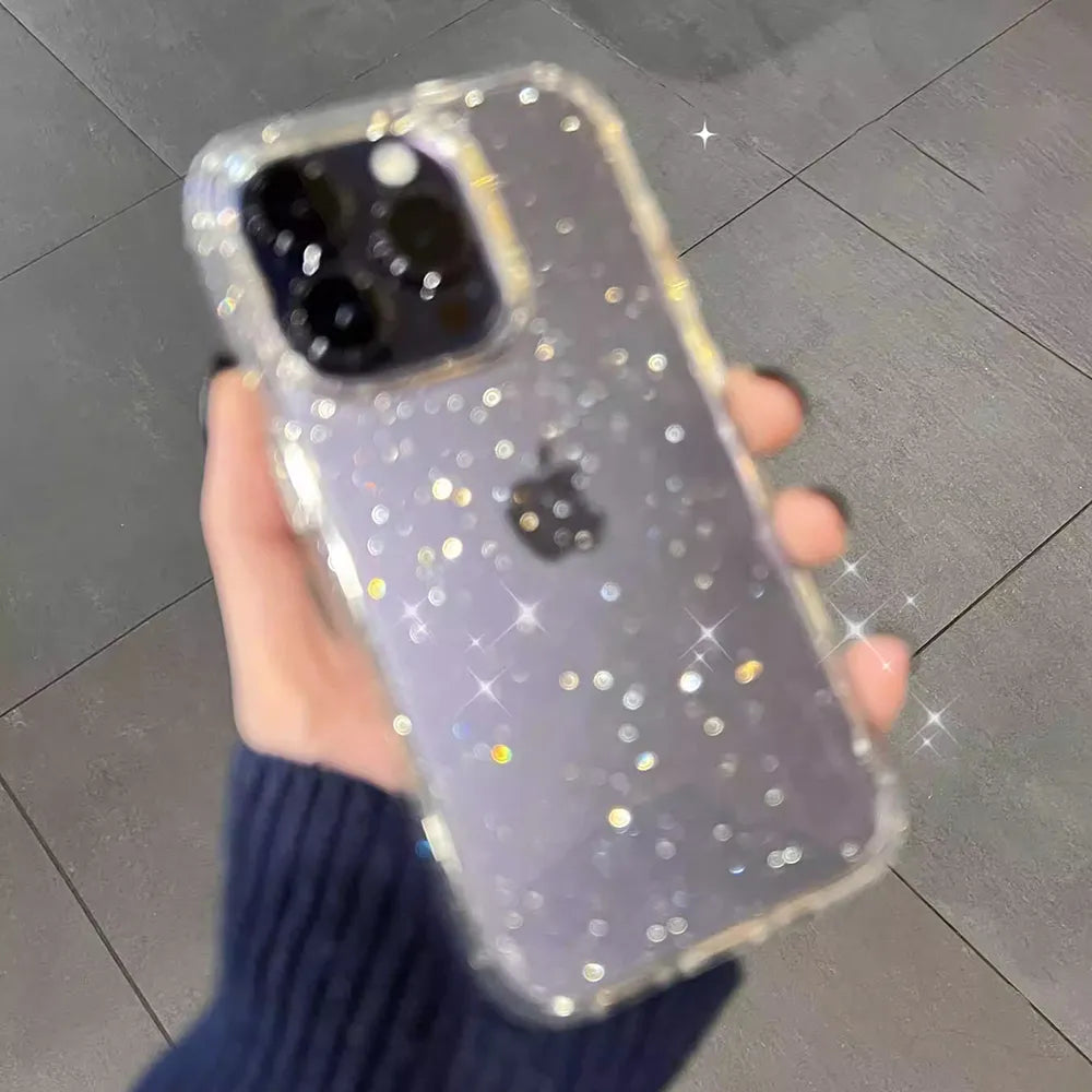 Luxury Soft Silicone Clear Glitter Phone Case For IPhone 15 14 13 12 11 Pro Max 15 Plus X XS Max XR Shockproof Cover Funda  ourlum.com   