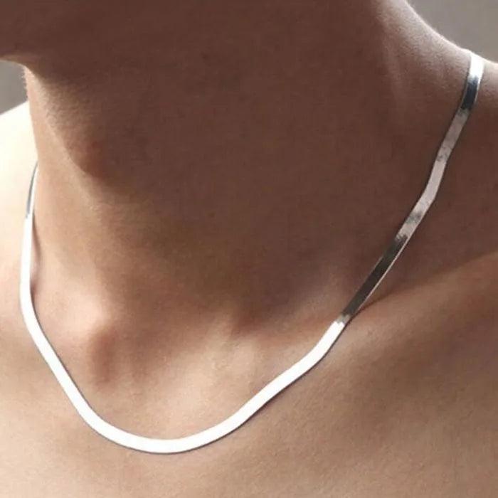 Luxury 925 Sterling Silver Blade Chain Necklace - Elegant Jewelry for Special Occasions  ourlum.com 18 inches 45cm  