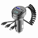 Car Charger With Dual Ports And Voltage Display Retractable USB Cable