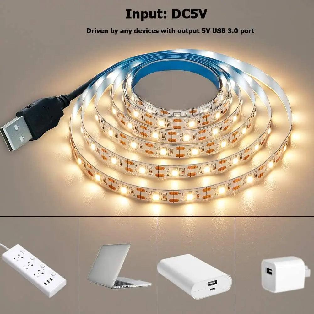 USB LED Strip Lights - White & Warm White 2835 LEDs for TV Background Lighting and Home Decor  ourlum.com   
