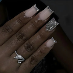 French False Nails: Chic Nude White Short Square Tips with Glue