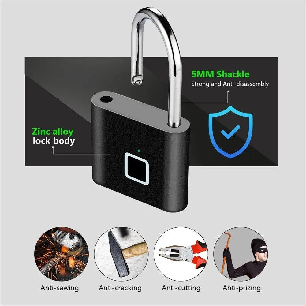 Smart Fingerprint Padlock: Keyless Security Lock with Rechargeable Battery  ourlum.com   