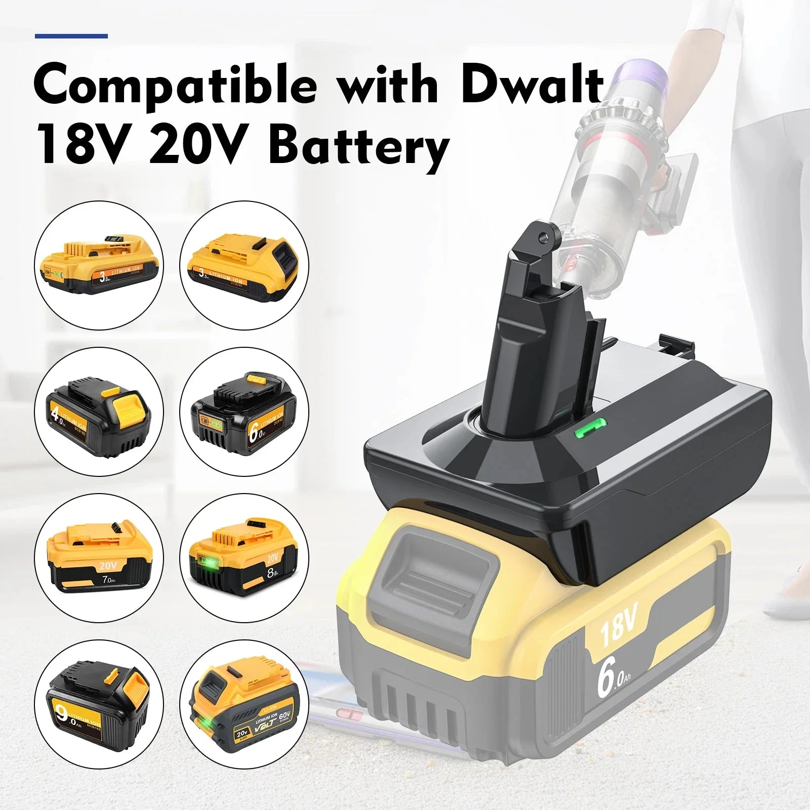 18V Lithium Battery Adapter for Dyson V6 V7 V8 Vacuum - Makita, Dewalt, Milwaukee Compatible