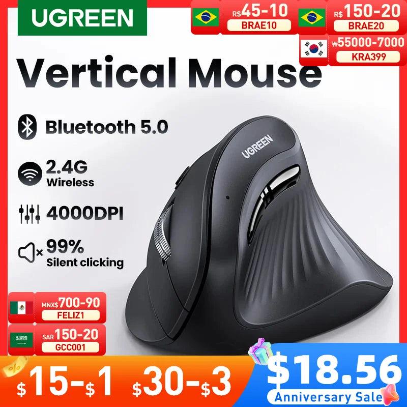 UGREEN Bluetooth Vertical Mouse: Ergonomic Wireless Mice for MacBook Tablet  ourlum.com   