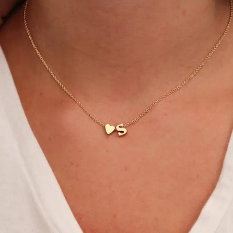 Heart Initial Choker Necklace - Elegant Gold & Silver Pendant Jewelry Gift  ourlum.com A Silver 