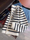 Striped Knit Cardigan: Stylish O-Neck Sweater for Women