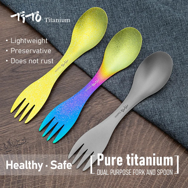 Ultralight Titanium Spork for Camping, Hiking, and Travel - 2-in-1 Portable Tableware