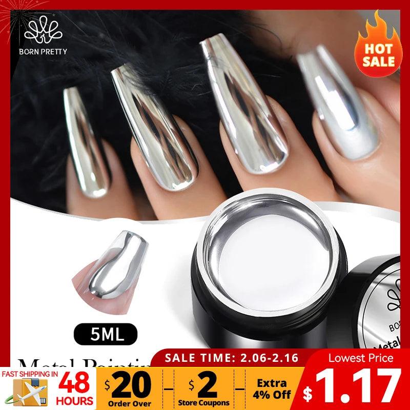 Shiny Metallic Gel Nail Polish Kit - Gold Silver Mirror Finish French Nails  ourlum.com   