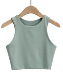 2023 Summer Collection Women's Sleeveless Double Nylon Tank Tops - Elegant O-neck Design  ourlum.com green M 