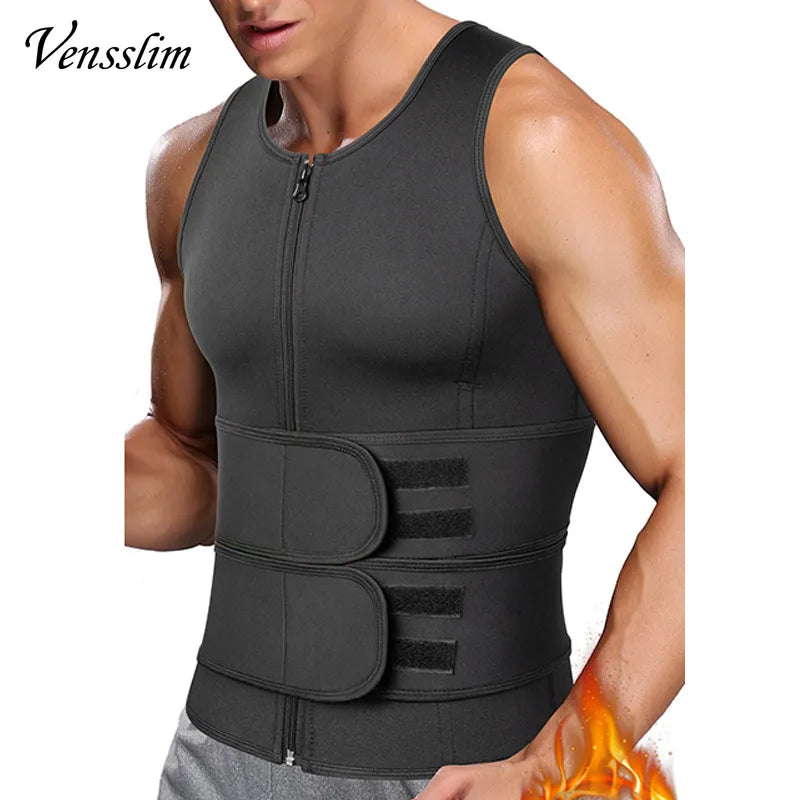 Men's Waist Trainer Sweat Vest with Double Belt - Body Slimming Shapewear for Fat Burn and Fitness  Our Lum   