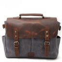 Classic Vintage Oil Waxed Canvas and Crazy Horse Leather Men’s Crossbody Briefcase