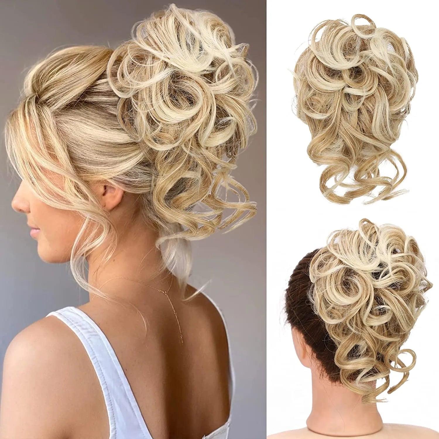 Messy Curly Synthetic Hair Chignon Bun with Elastic Band - Black/Brown Wig for Women  ourlum.com   