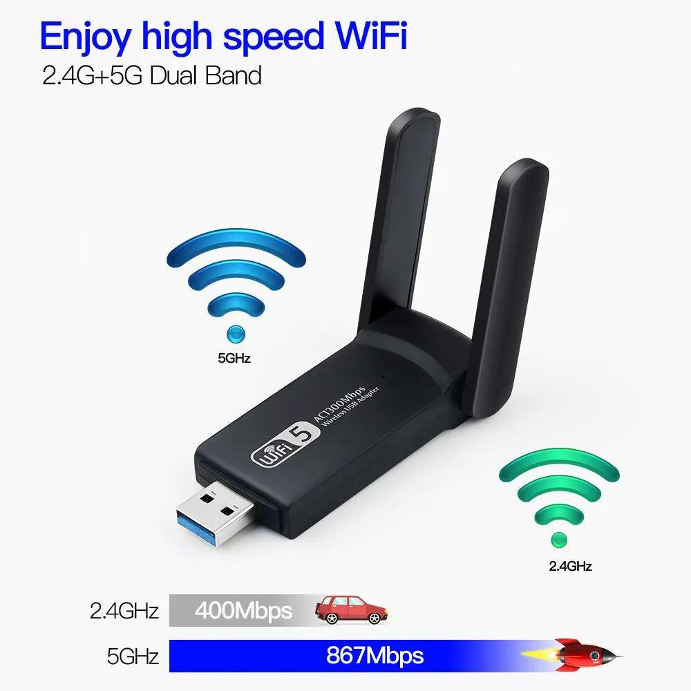 High-Speed Dual Band USB WiFi Adapter for PC with 1300Mbps Transmission Rate  ourlum.com   