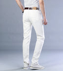 Spring Men's Slim Jeans Classic Style Straight Elasticity Cotton Denim Pants Male Brand Wine Red Black White Trousers