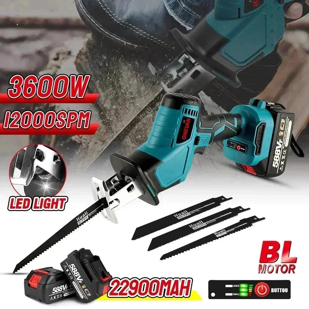 3600w 12000spm Brushless Reciprocating Saw Wireless Chainsaw Cut Saw Wood Cutting Tools With Sawblade For Makita 18V Battery  ourlum.com   