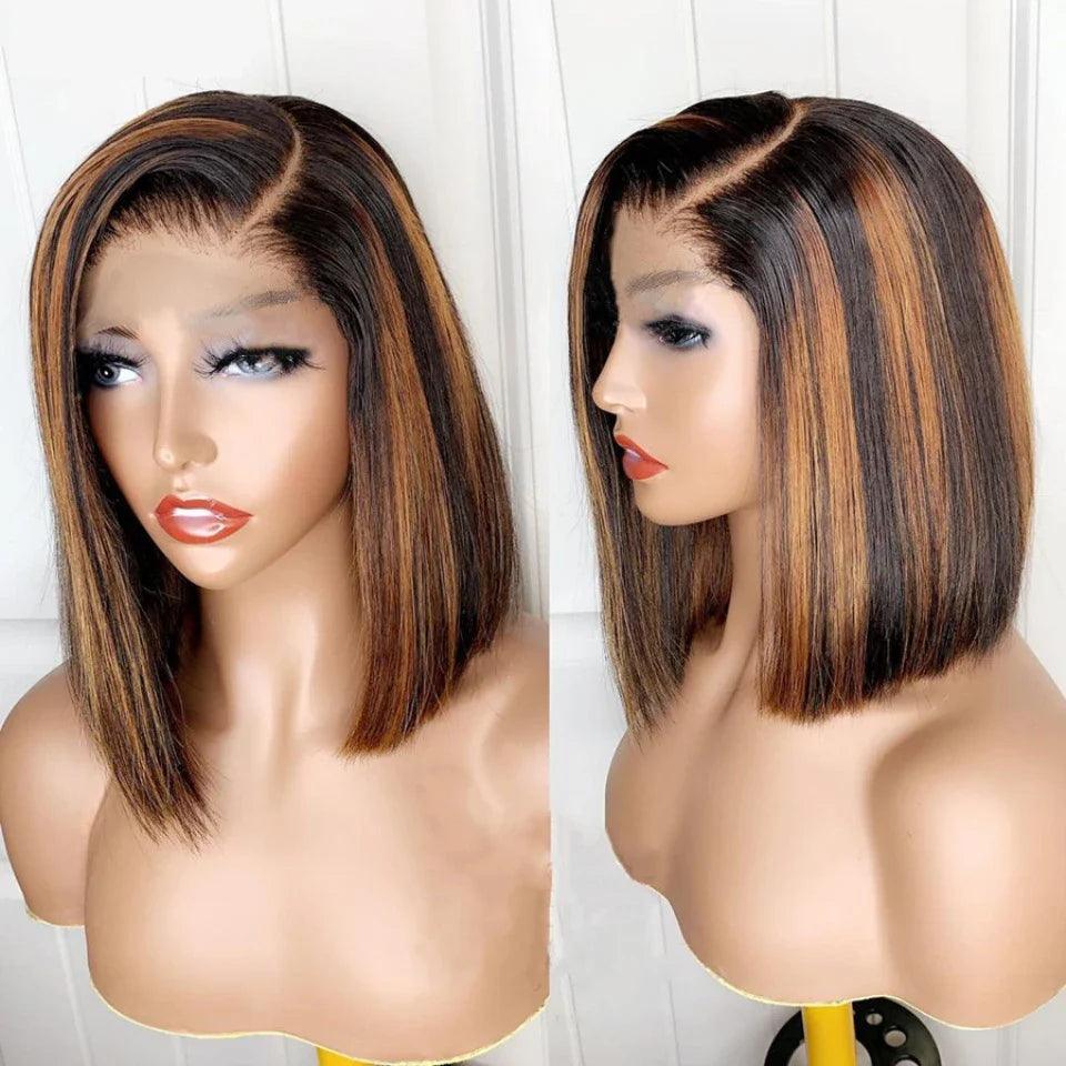 Chic Highlight Bob Human Hair Wig: Remy Lace Front Short Wig for Effortless Style