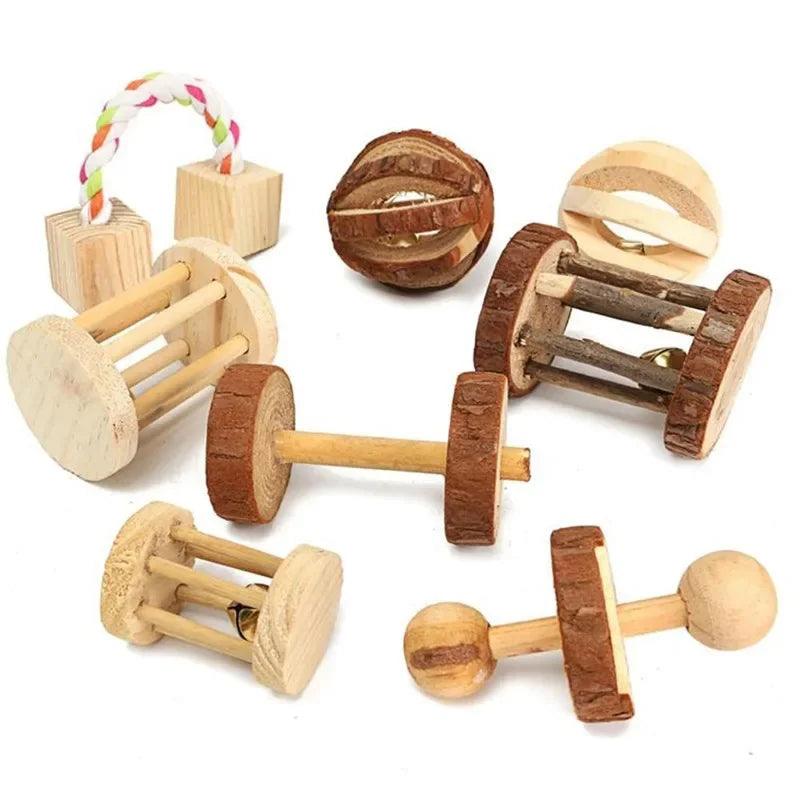 Cute Rabbit Roller Toys: Natural Wooden Pine Chew Toys for Small Pets  ourlum.com   