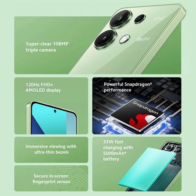 [Global Version] Xiaomi Redmi Note 13 Smartphone 128GB / 256GB 6.67" AMOLED display 108MP Camera Snapdragon 685 CPU 5000mAh