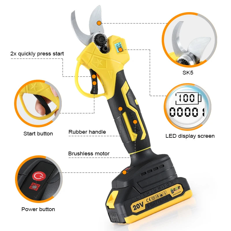 20V Battery-Powered Electric Pruning Shears for Efficient Tree and Bonsai Care – Complete with Accessories and Dual Batteries