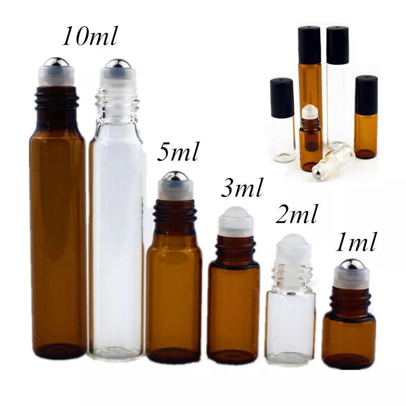 5PC/Pack 1ml 2ml 3ml 5ml 10ml Amber Thin Glass Roll on Bottle Sample Test Essential Oil Vials with Roller Metal /Glass Ball  ourlum.com Clear 1ml glass ball