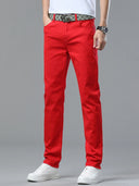 Four Season New Men's Yellow Jeans Fashion Business Casual Straight Denim Stretch Trousers All-match Men's Casual Pants Jeans