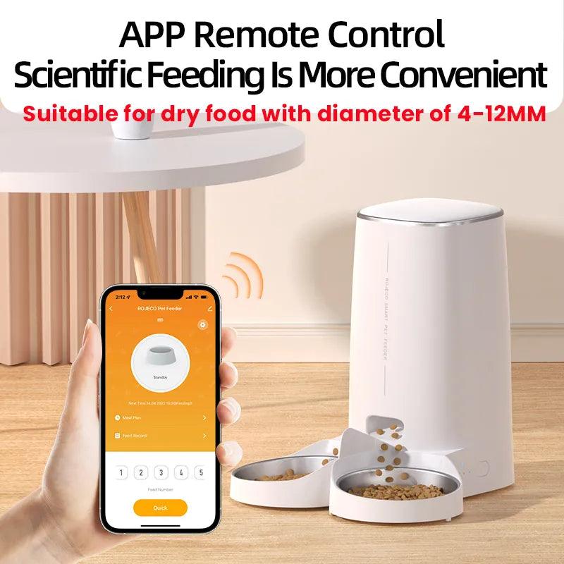 ROJECO Smart Cat Feeder: Remote Control WiFi Auto Dispenser for Pets  ourlum.com   