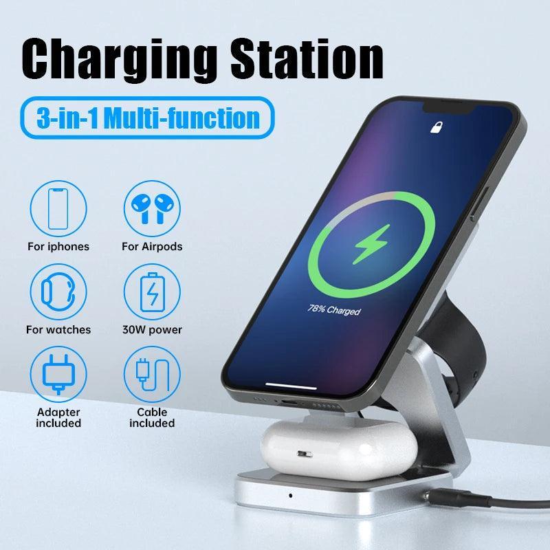 Magnetic Wireless Charging Stand for iPhone 15, 14, 13 Pro/Max/Plus & AirPods 3/2 - Fast Charger Dock Station  ourlum.com   