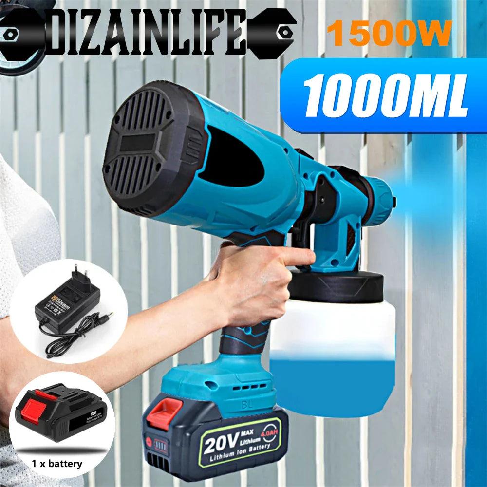 1000ML Electric Spray Gun High Power Cordless Paint Sprayer HVLP Auto Furniture Steel Coating Airbrush For Makita 18V Battery  ourlum.com   