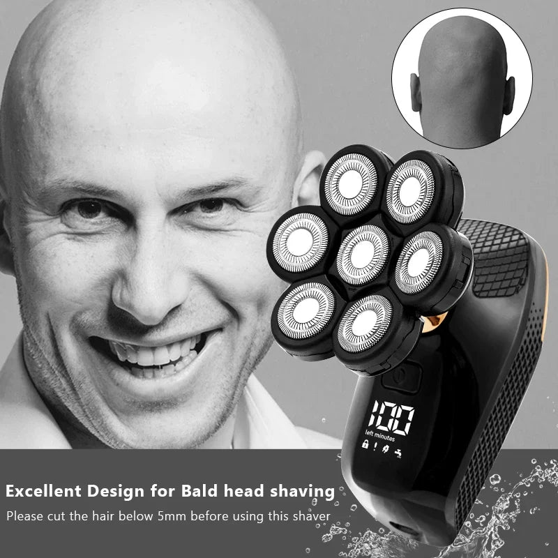 5 In 1 7D Men's Rechargeable Bald Head Electric Shaver 7 Floating Heads Beard Nose Ear Hair Trimmer Razor Clipper Facial Brush