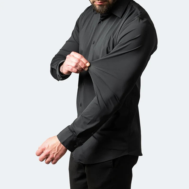 Men's Seamless Spandex Formal Dress Shirt: Fashionable Slim Fit Solid Color