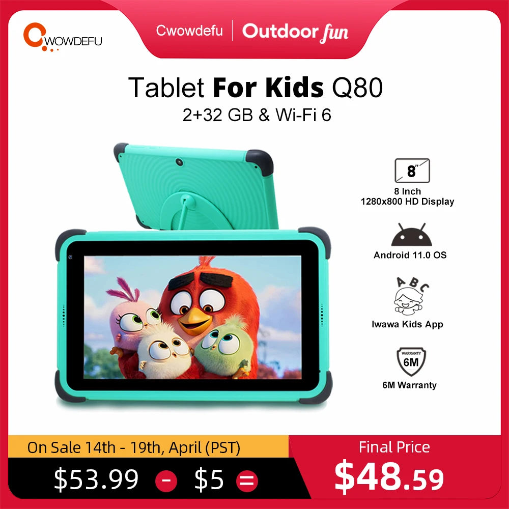 CWOWDEFU Kids Tablet 8 Inch HD 1280x800 Android 11.0 Wifi 6 5+8MP Camera Google Play Tablets for Children Students 2GB 32GB Gift